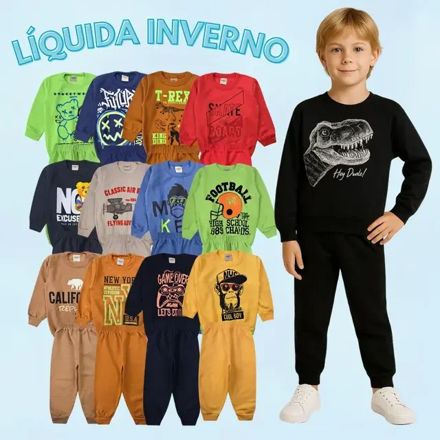Kit 6 Peças Moletom Masculino 3 Conjunto Inverno Infantil