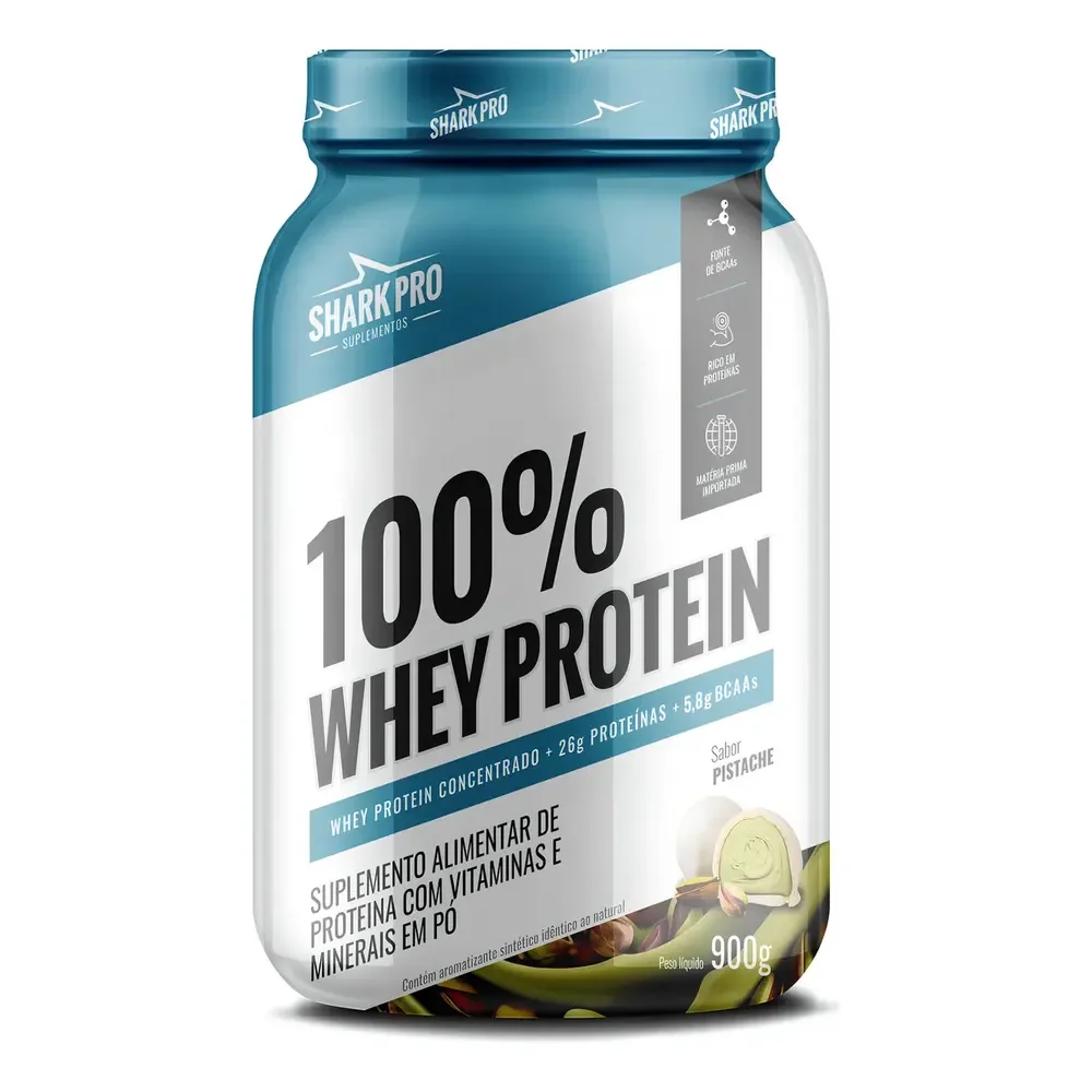 Whey Protein 100% Pote 900g Proteína Shark Pro Sabores Top Sabor Pistache