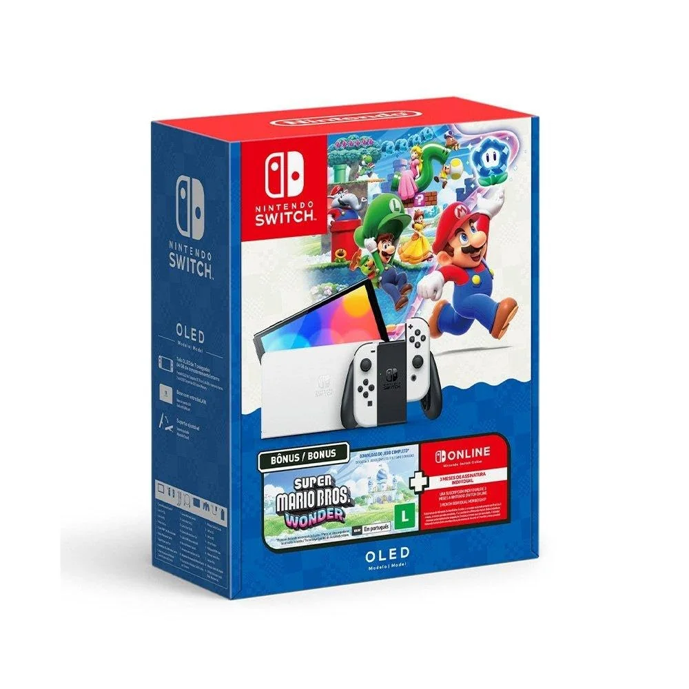 Bundle Nintendo Switch OLED + Super Mario Bros. Wonder + 3 Meses de Assinatura Nintendo Switch Online
