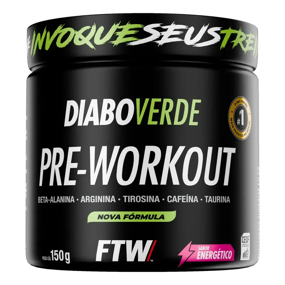 Pré Treino Pre Workout DIABO VERDE Pote 150g Sabor Energético FTW