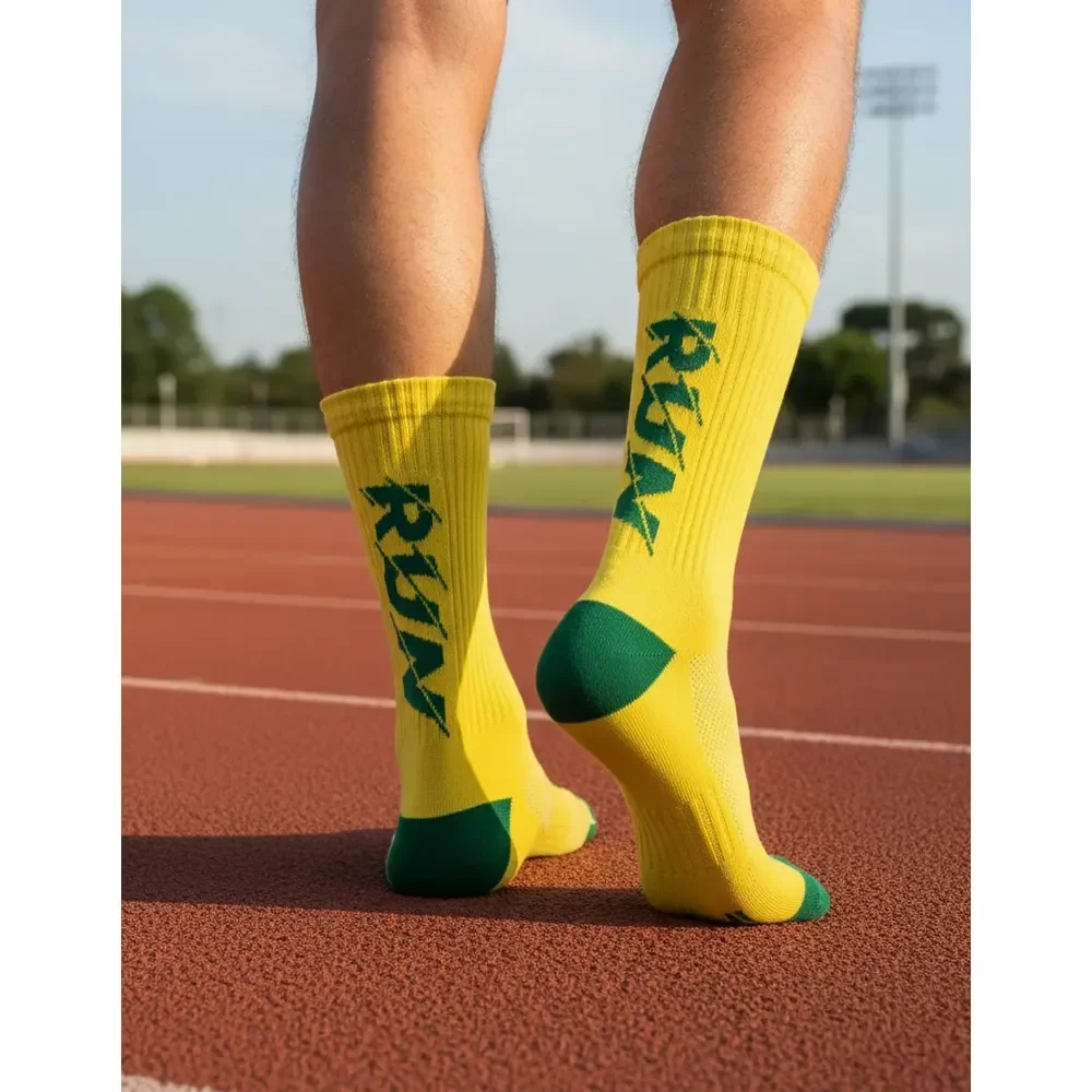 Meia Cano Alto Poliamida Run Corrida Esportiva Brasil Copa Amarelo / Verde Bandeira 35-41
