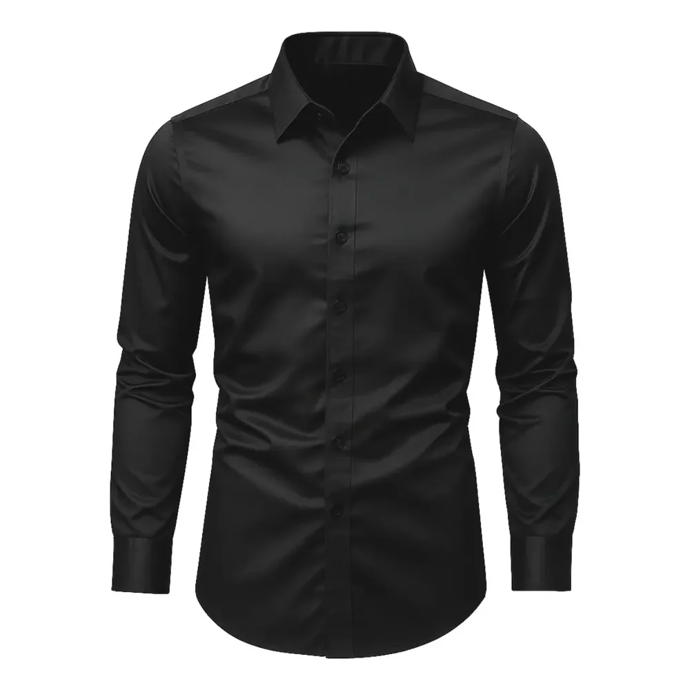 Camisa Social Masculina Slim Fit Premium Passa Facil Preto Liso G