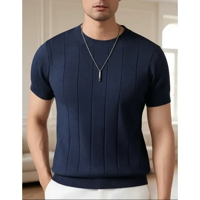 Blusa Masculina Básica Manga Curta Canelada Tricot Modal