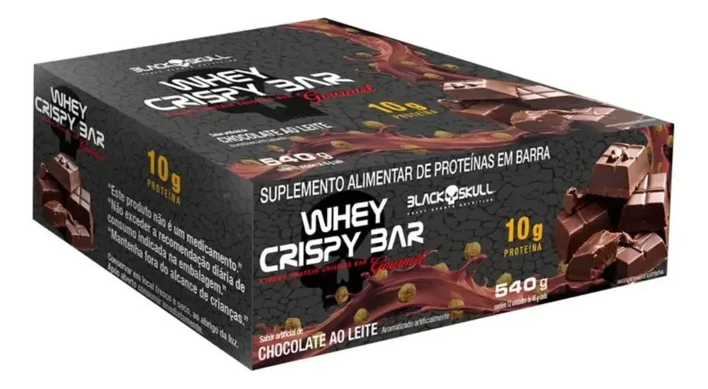 Whey Bar Crispy Black Skull 12unid 45g - Chocolate Ao Leite