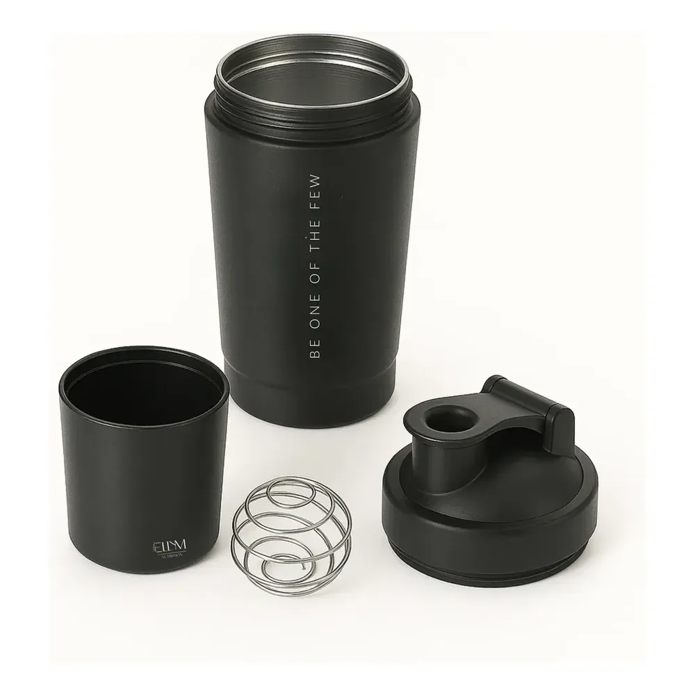 Coqueteleira Inox 600ml Ellym Nutrition Compartimento Para Whey E Suplementos Alta Resistência E Durabilidade Cor Preto