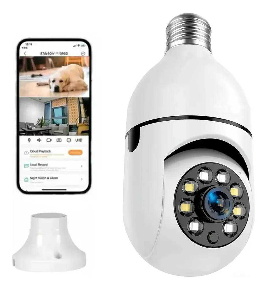 Câmera Segurança Ip Wifi 360 Lâmpada Prova Dágua Giratoria Branco