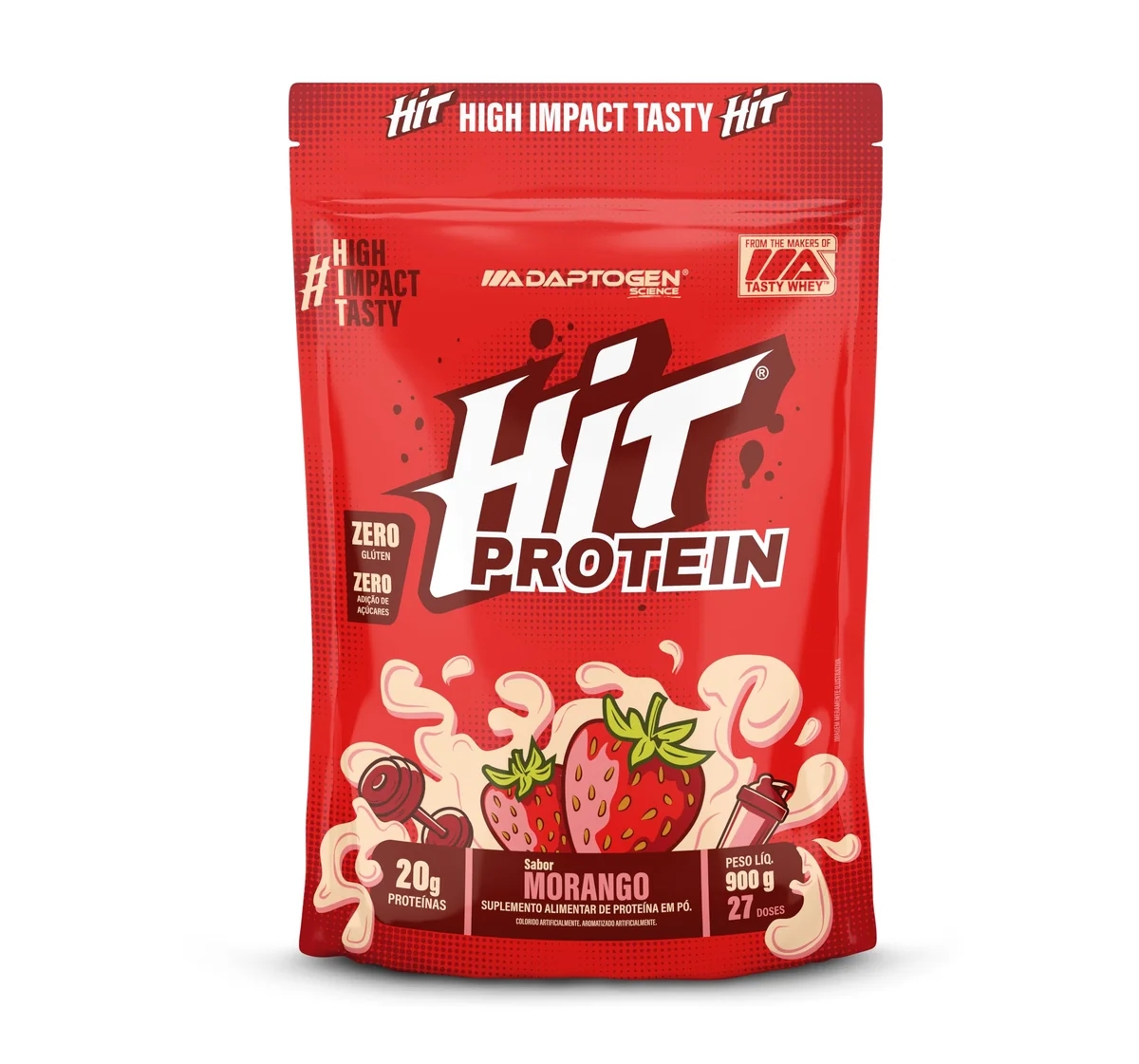 HIT Protein (900g) Sabor Morango – Adaptogen Scinece | 20G Proteina por dose