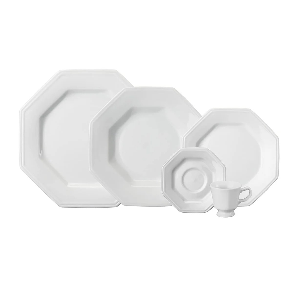 Serviço de Jantar e Chá em Porcelana, 20 Peças, Modelo Octogonal Prisma, Branco, Porcelana Schmidt