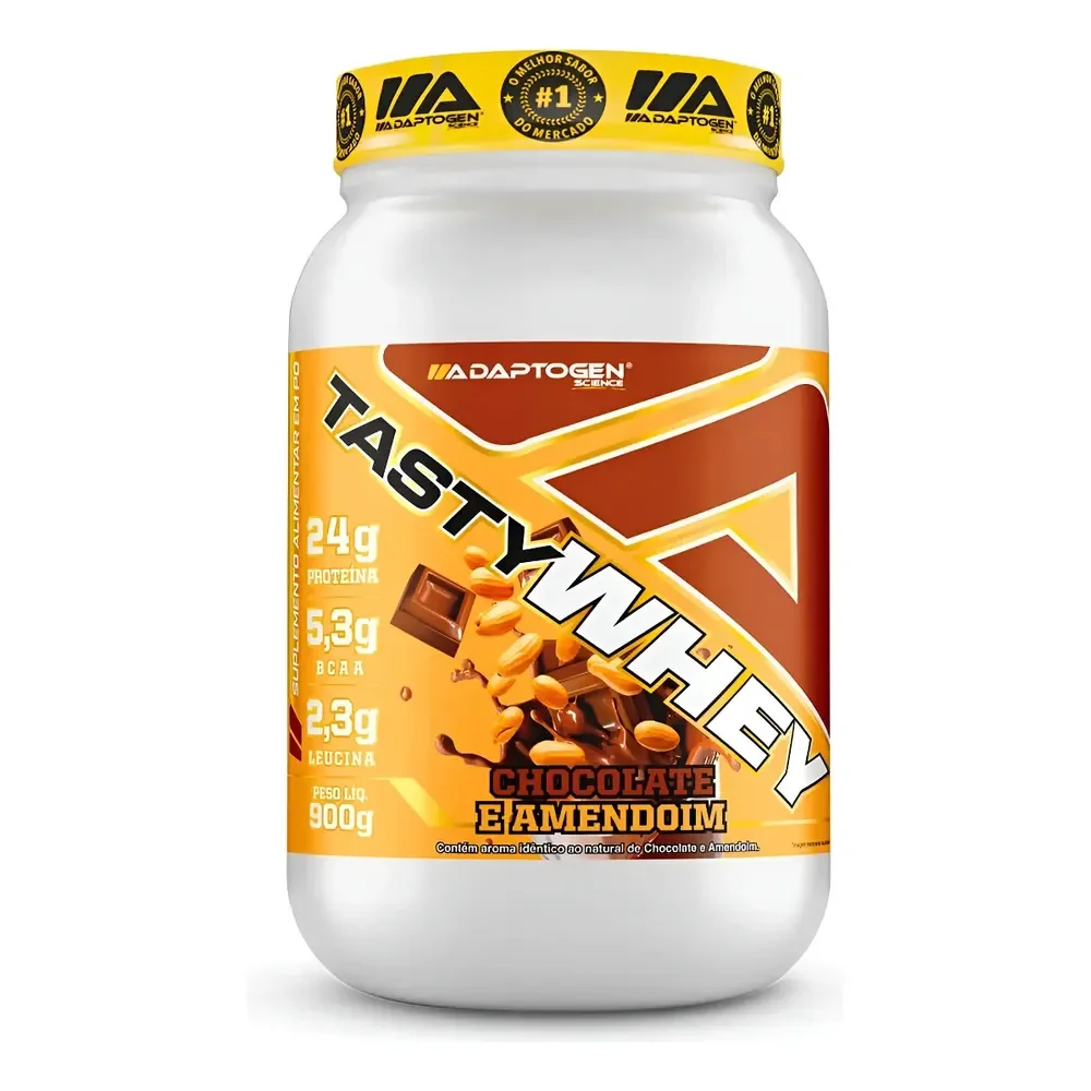 Suplemento Tasty Whey 3w Gourmet Whey Protein Adaptogen Science Pote 900g Sabor Chocolate E Amendoim Chocolate Com Amendoim
