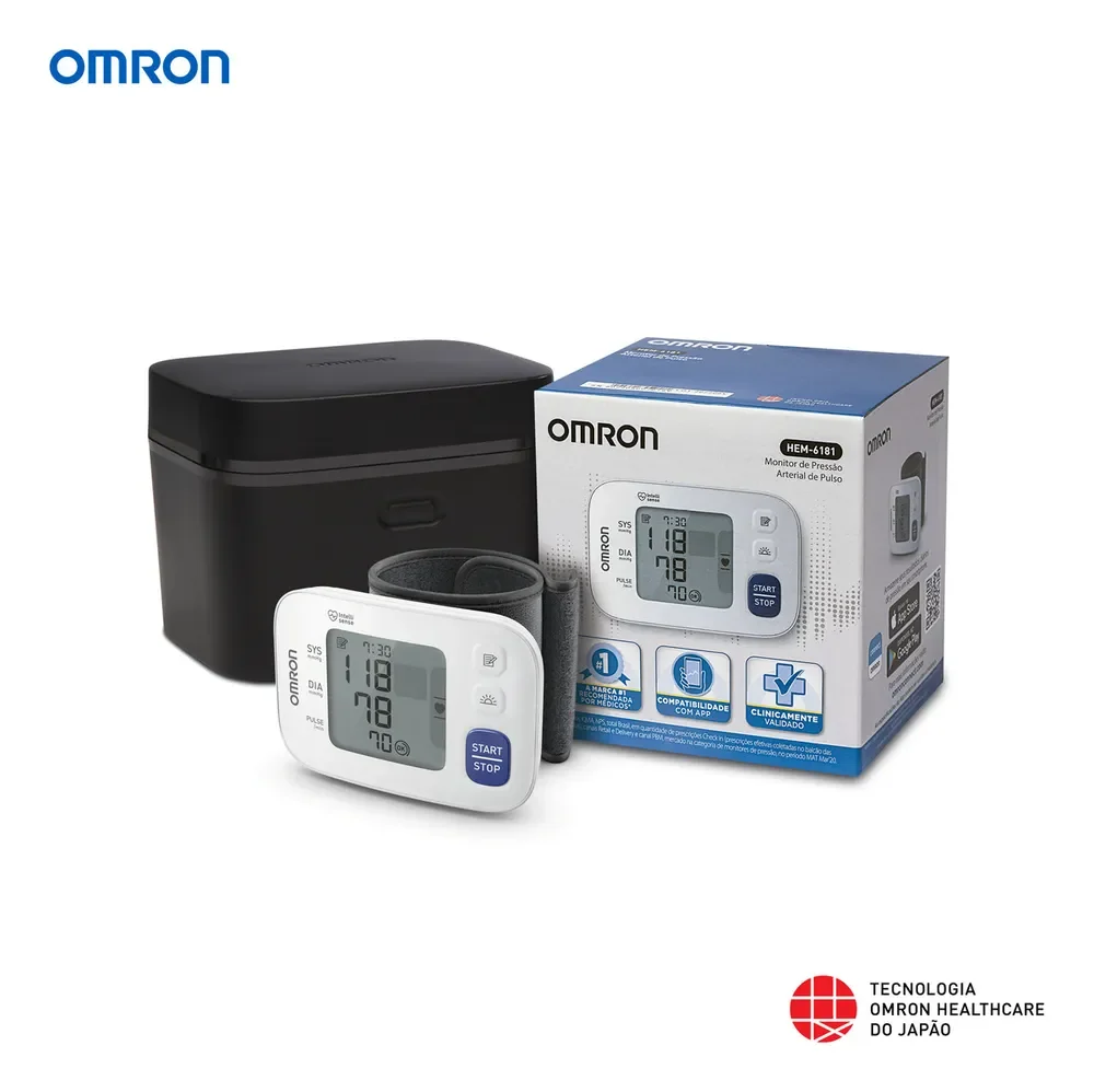 Monitor Pressão Arterial Pulso Omron HEM-6181 Medidor Aparelho Digital Aferidor Esfigmomanômetro Portátil Grande Automático Anvisa Inmetro