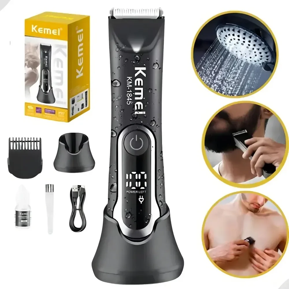 Aparador De Pelos Kemei Km-1845 Prova D'água Sem Fio Preto 127/220v