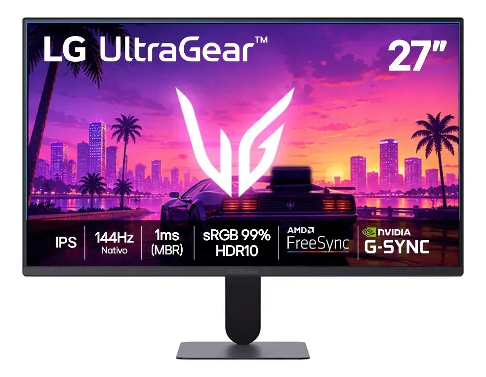 LG UltraGear Monitor Gamer 27" IPS, 144Hz Nativo, 1ms (MBR), Full HD (1920x1080), HDR10, NVIDIA G-SYNC, AMD FreeSync, Preto - 27G411B