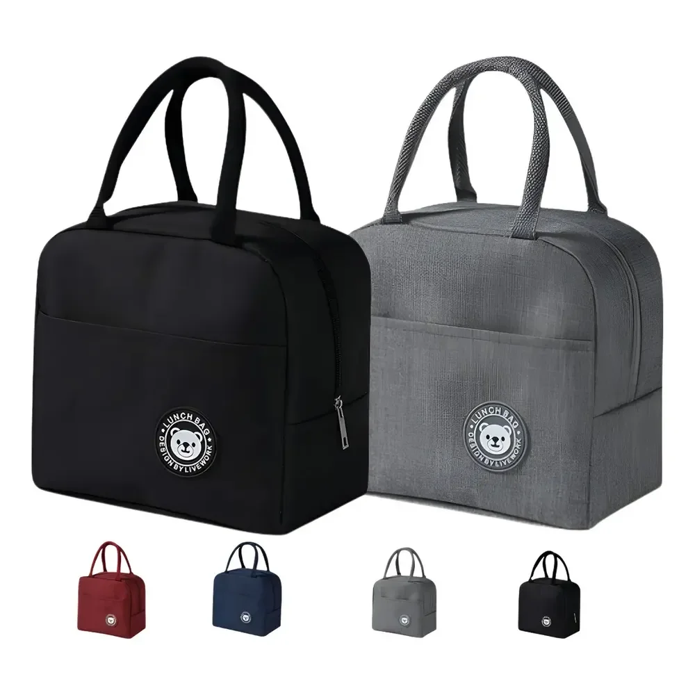 Kit 2 Bolsa Marmita Térmica Lancheira  Academia Trabalho Dia Preto E Cinza