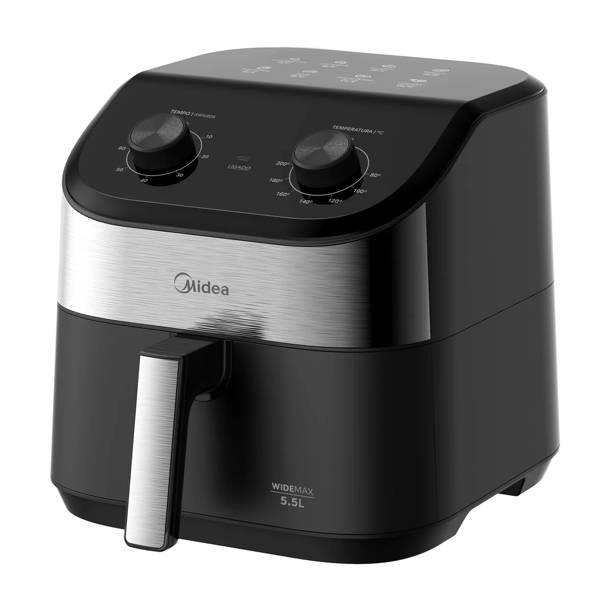 Fritadeira Midea Air Fryer 5,5L, design de dois botões, ampla faixa de temperatura de 80°C a 200°C, cesto antiaderente e prato para vegetais, 1900W, 220V, FWM55P2