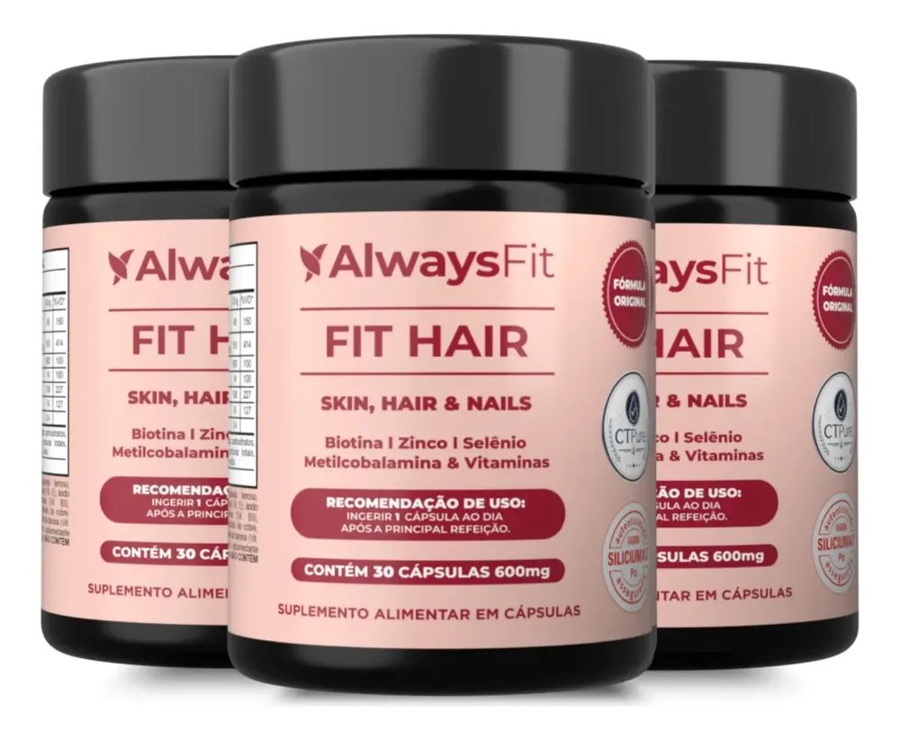 Vitamina Always Fit Fit Hair em cápsula Sem sabor 3 kits de 30 un