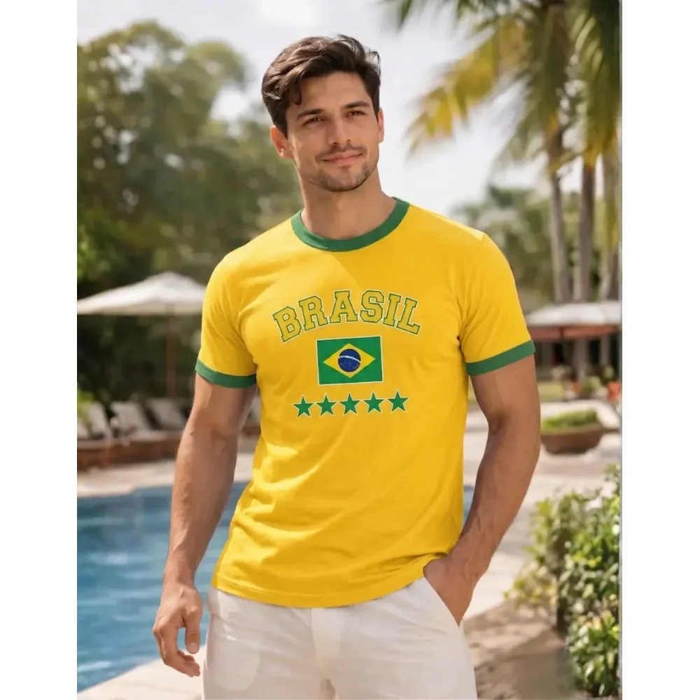 Camisa Esportiva Do Brasil Masculina Futebol Retrô Seleção Amarelo P