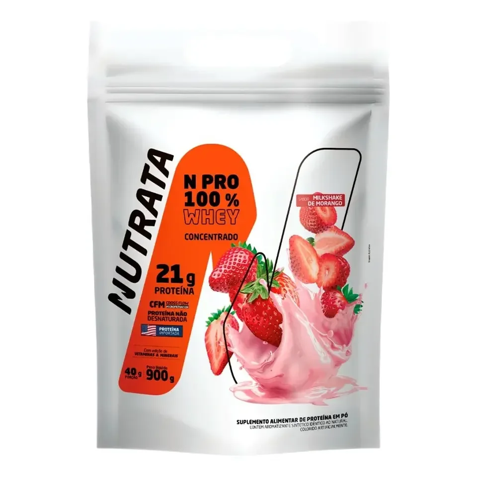 N Pro 100% Whey - Refil Sabor Morango - Nutrata 900g