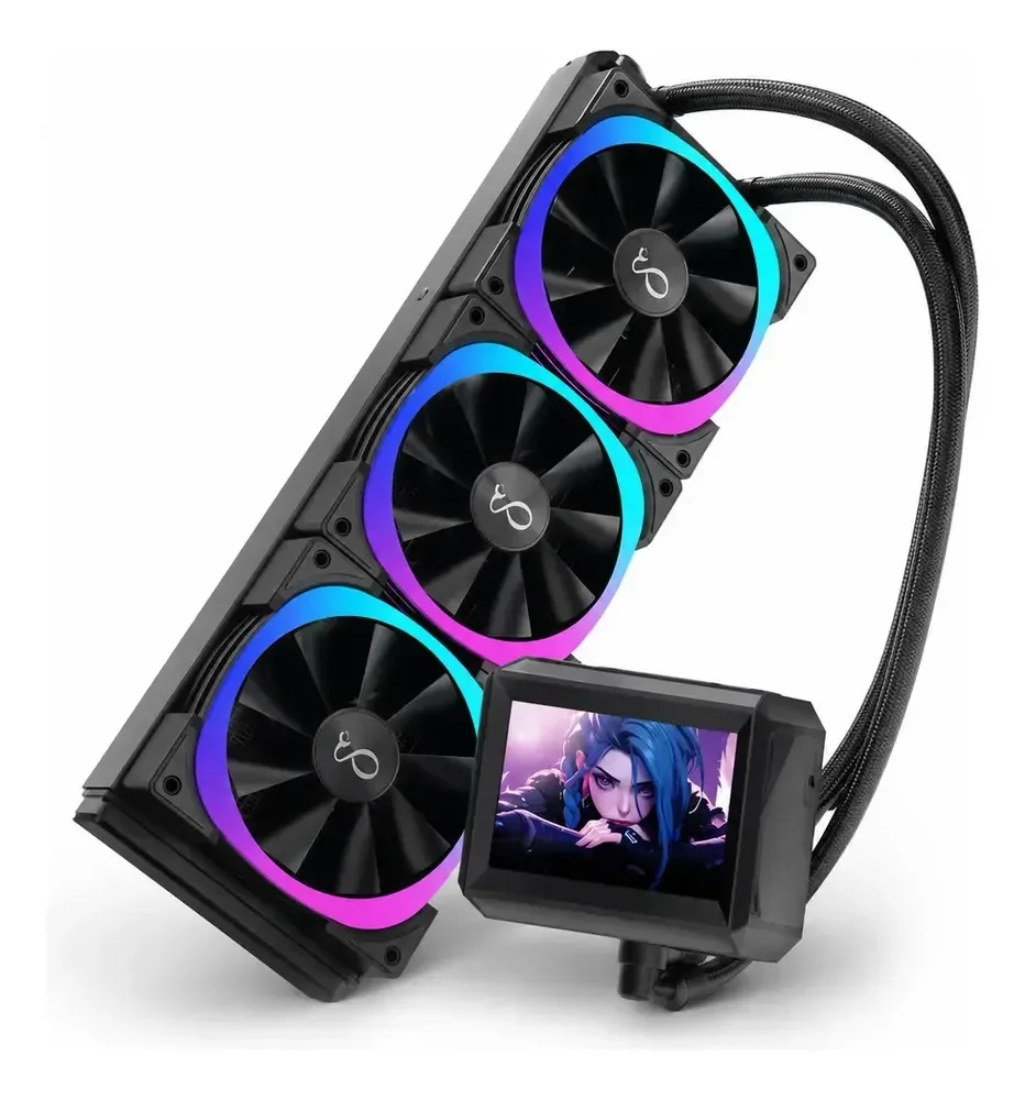 Water Cooler 360mm Rgb Lcd 3 Fans Argb Refrigeração Líquida Preto