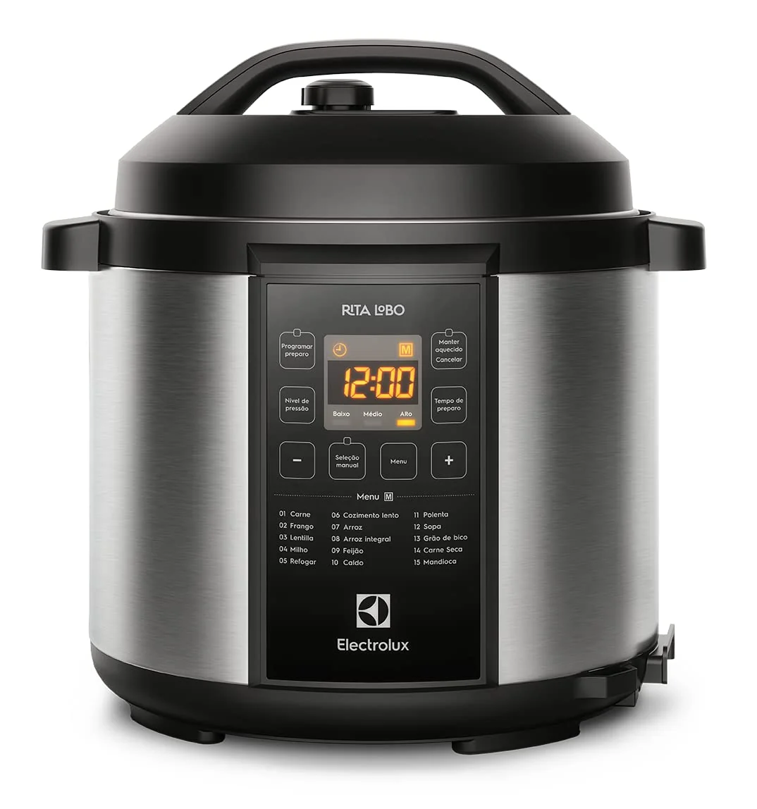 Electrolux Panela pressão elétrica Electrolux digital capacidade 6L silenciosa segura 10 travas segurança 15 receitas pré-programadas 3 níveis pressão PCC20 inox preto 127v por Rita Lobo