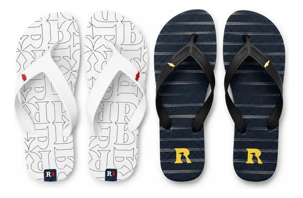 Kit 2 Pares Chinelo Masculino Reserva Confortável E Macio Coqueiro E Preto Dourado 41/42