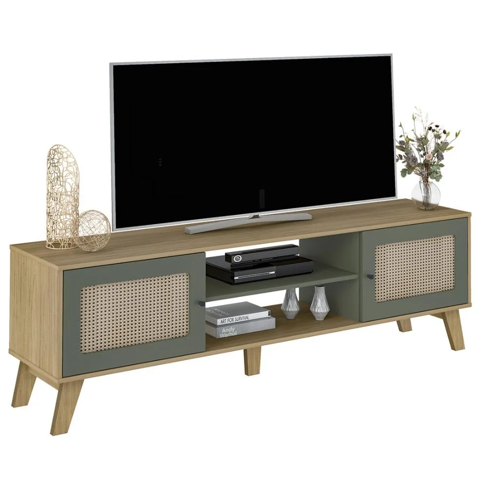Rack para TV até 75" com 2 portas de abrir CHARLOTTE cor Carvalho c/Menta - Artely