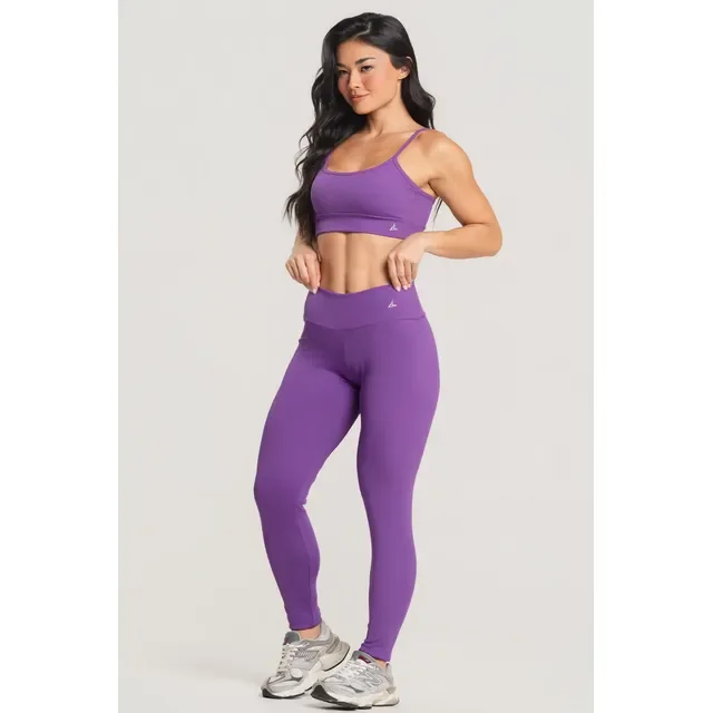 Conjunto De Calça Legging Fitness Canelado Top Academia