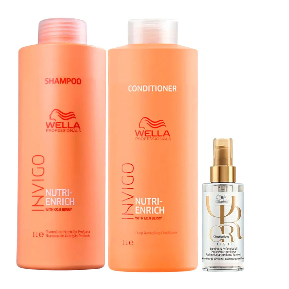 Kit Wella Shampoo 1L + Condicionador 1L + Óleo Capilar Oil Reflections 100ml Nutri Enrich