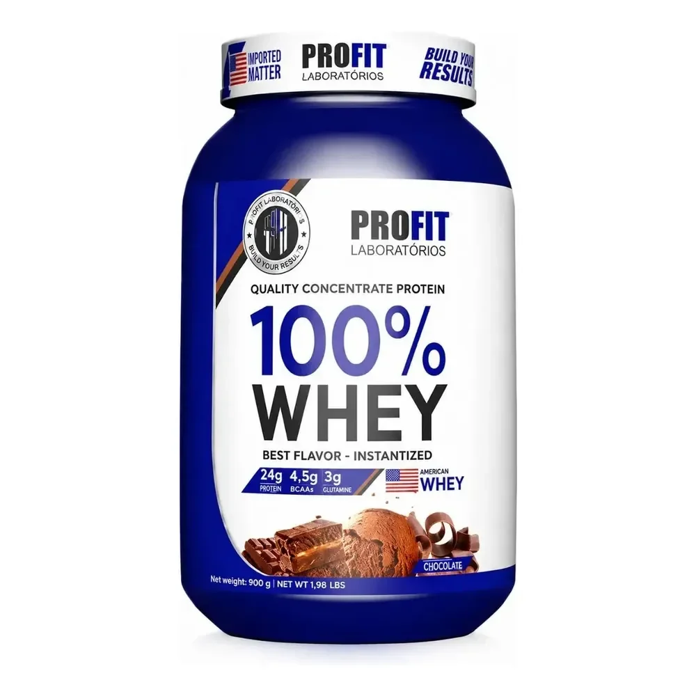 Whey Concentrado 100% Premium Profit Pote 900g Sabor Chocolate