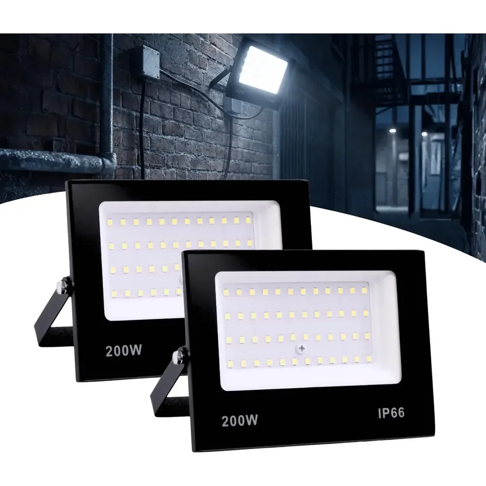 Kit 2 Refletor Led Holofote 200w Ip66 Branco Frio Carcaça Preto Luz Branco-frio 127/220v