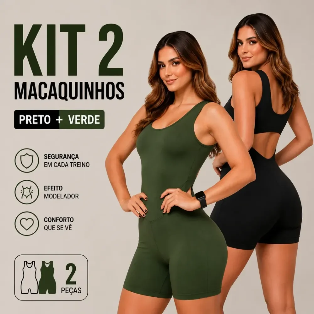 Kit 2 Macacão Fitness Academia Zero Transparencia Modelador Preto E Verde G (42/44)