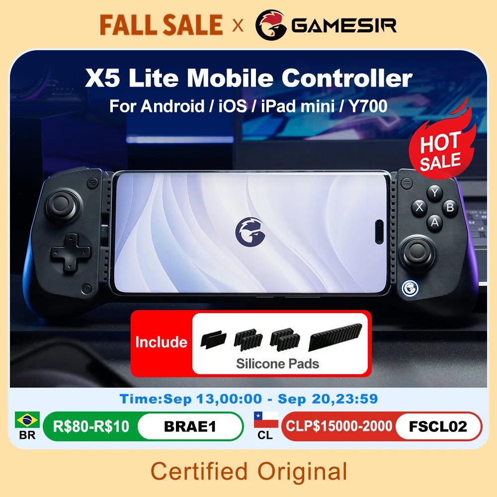 Controle GameSir X5 Lite para Jogos Móveis, Gamepads para iPhone Séries 17, 16, 15, iOS, iPad Mini, Y700 e Tablets Android