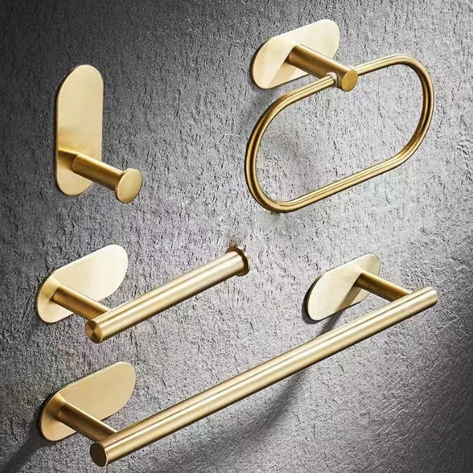 Kit Acessórios Banheiro Cabide Toalheiros Papeleira 4 Peças Dourado