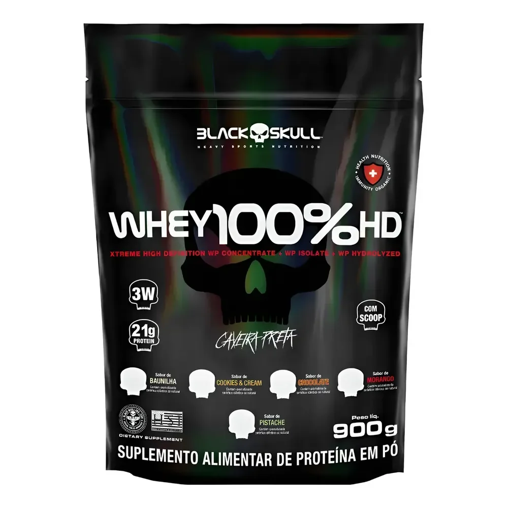 Suplemento Em Pó Black Skull Whey Protein Massa Muscular Proteína De Whey 100% Hd Sabor Baunilha X 900g