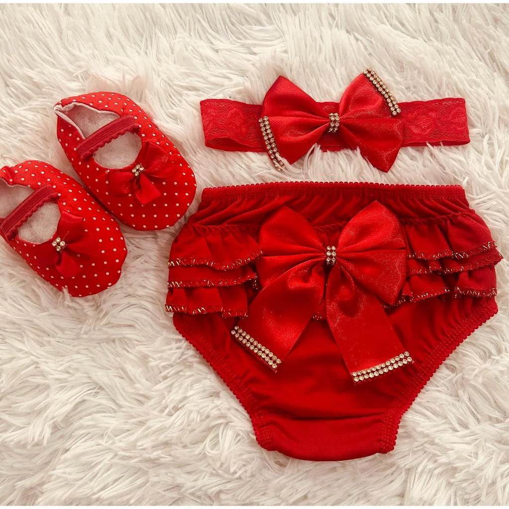 Sapatinho + calcinha bunda rica + tiara De Bebe 3 a 8 Meses