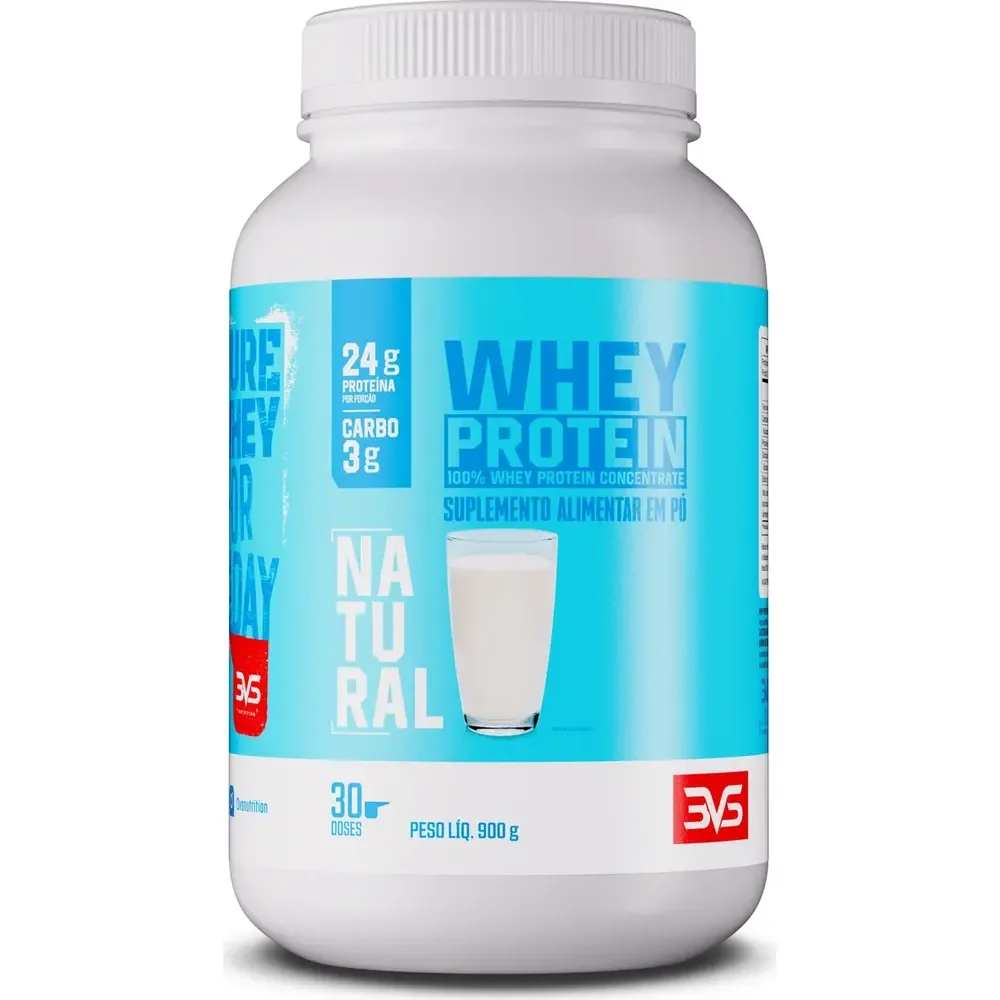 100% Whey Protein Concentrado 900g Sabor Natural - Proteína 100% Pura - 3vs Nutrition