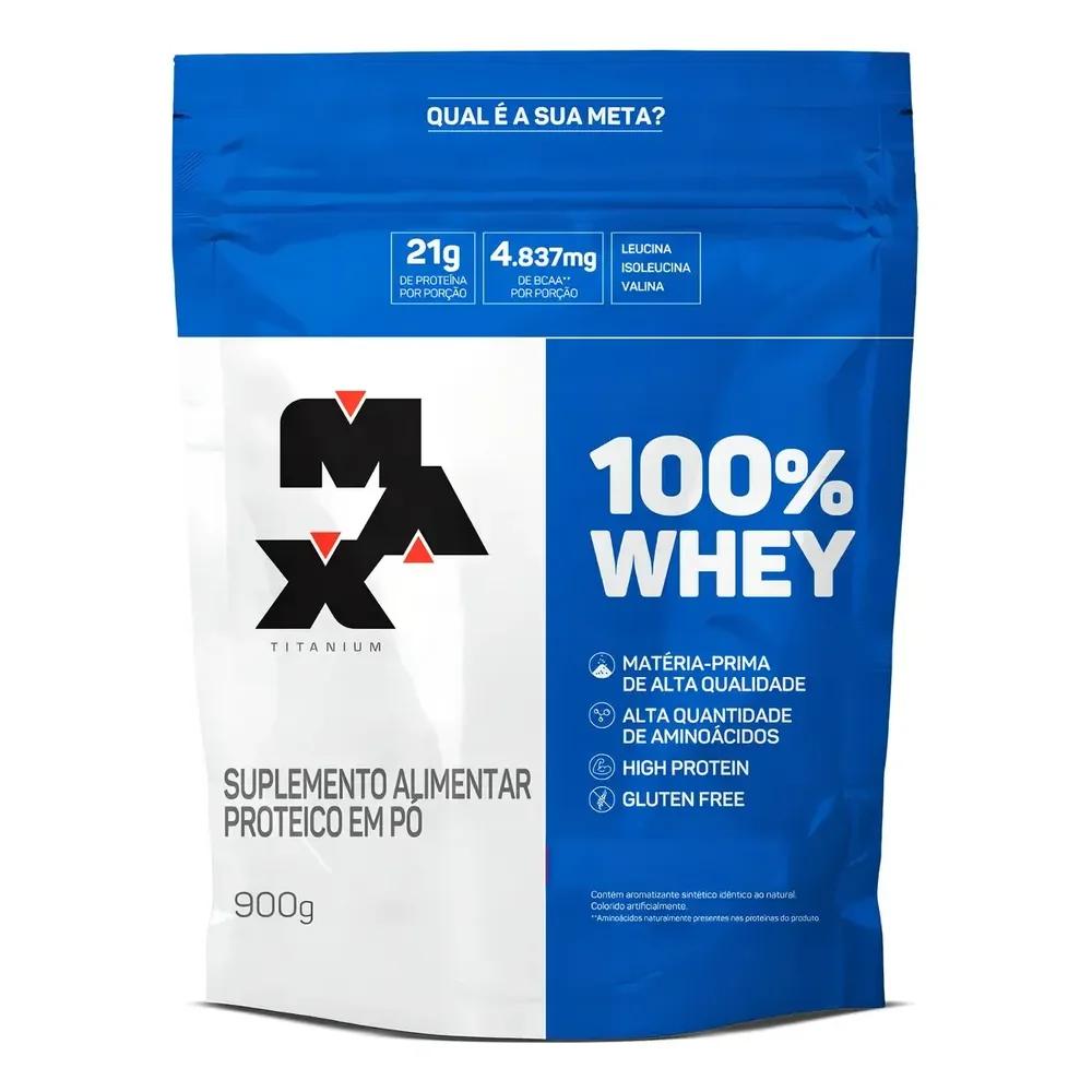 Suplemento Proteína 100% Whey Protein 900g Max Titanium Sabor Morango