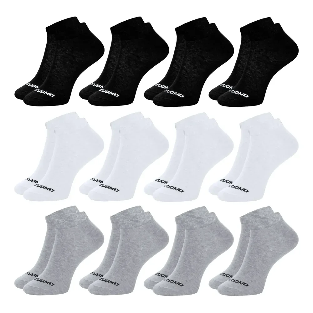 Kit 12 Pares Meia Masculina Cano Curto Soquete Algodão Duomo 4 Branco - 4 Cinza - 4 Preto Masculina Academia Toque Macio 39-44 Meia Cano Baixo Masculina