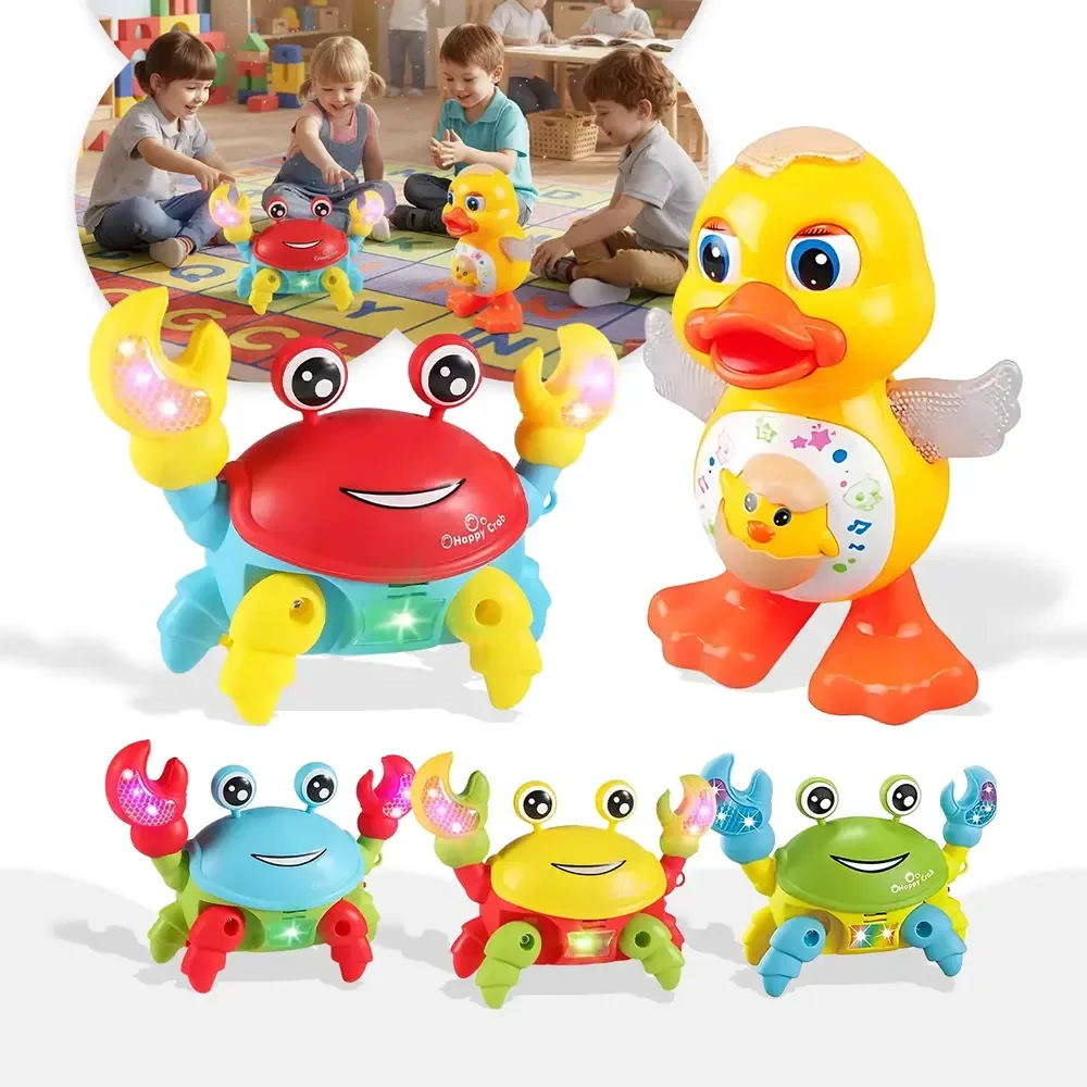 Kit Pato Dançante E Caranguejo Fujão Brinquedos Som Infantil
