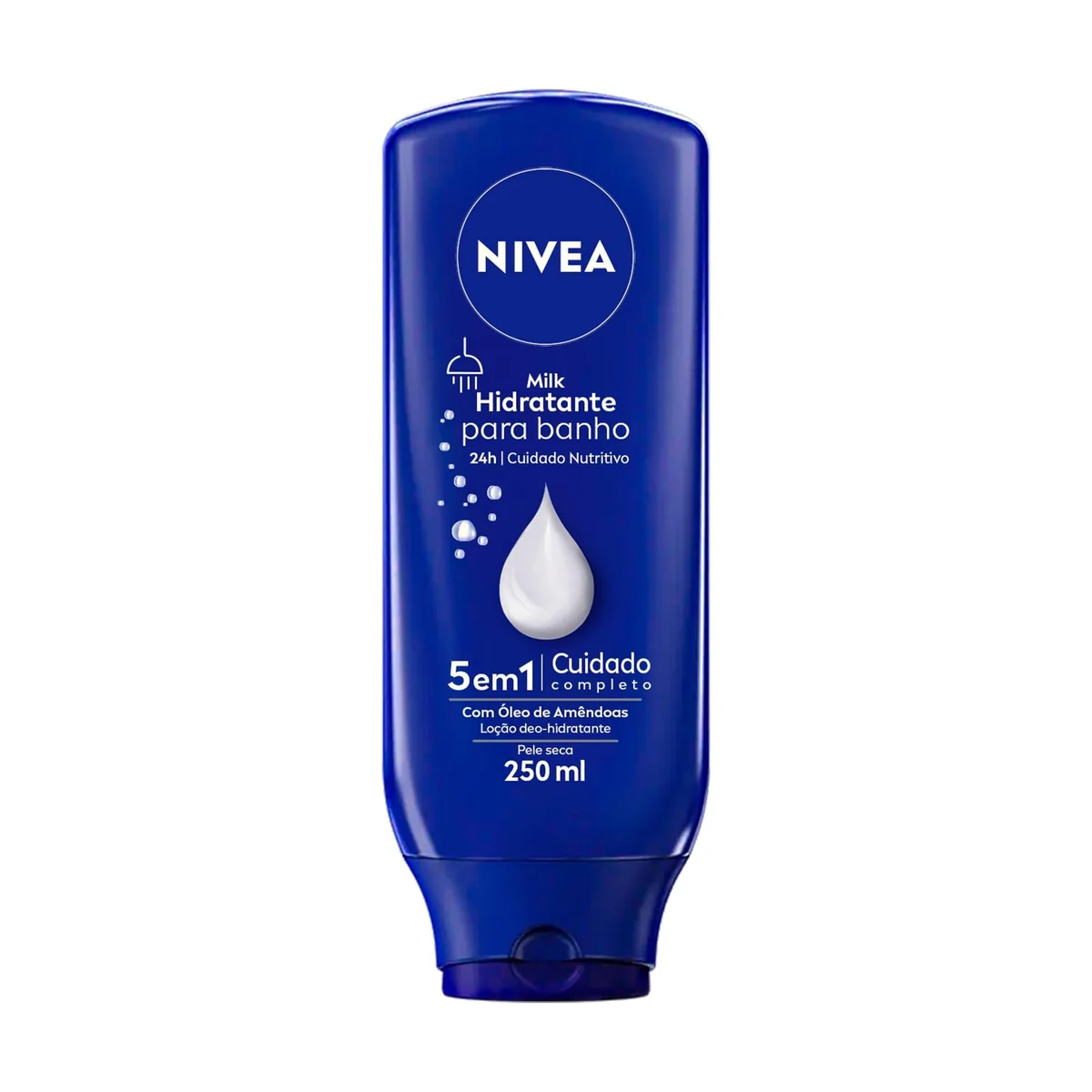 NIVEA Hidratante para Banho Milk 250ml, Cuidado Nutritivo 24h, Uso no Banho, Óleo de Amêndoas, Sensação de Maciez, Pele Seca