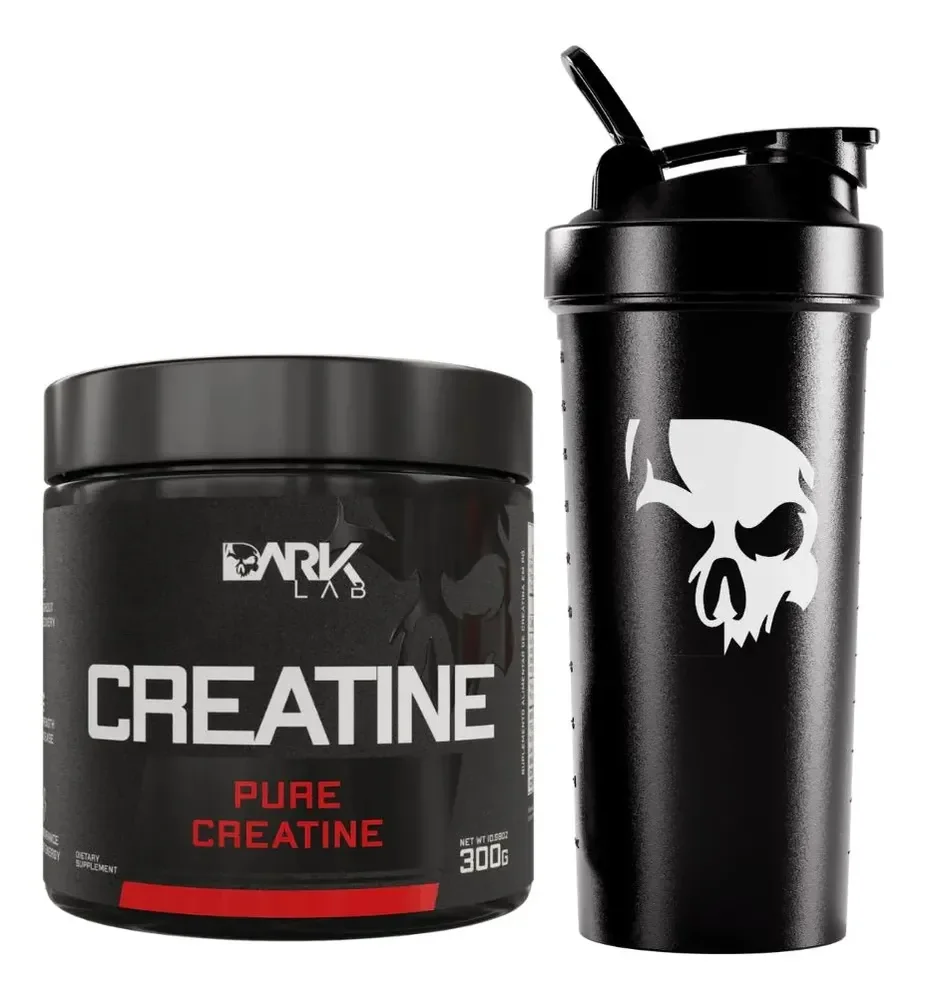 Creatina 100% Pura Sem Sabor 300g + Coqueteleira Preta 700ml Dark Lab