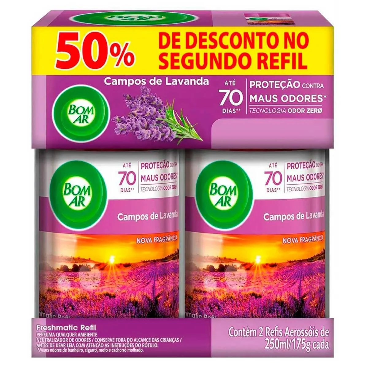 Aromatizador de Ambiente Bom Ar Automático Aerossol Freshmatic Refil na 2ª Unidade Campos de Lavanda