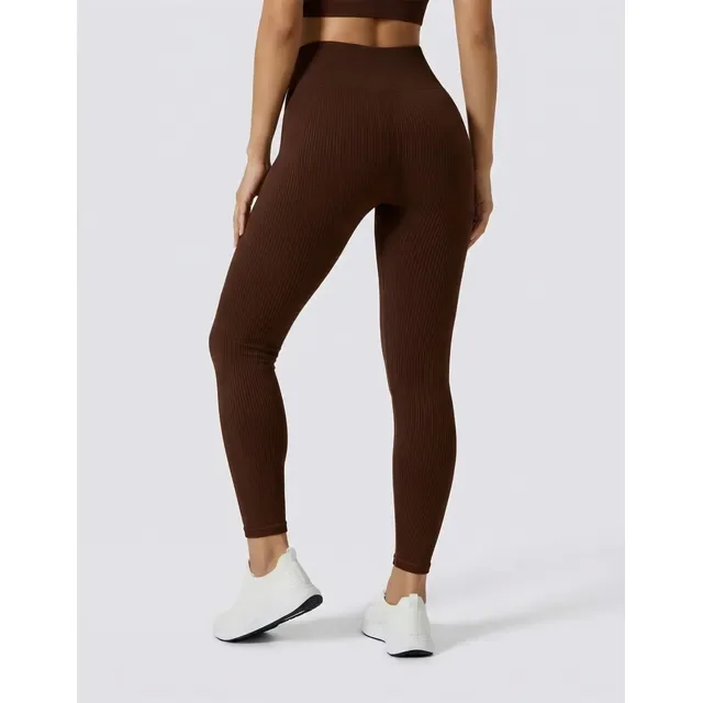 Calça Legging Sem Costura Canelada Feminina Fitness