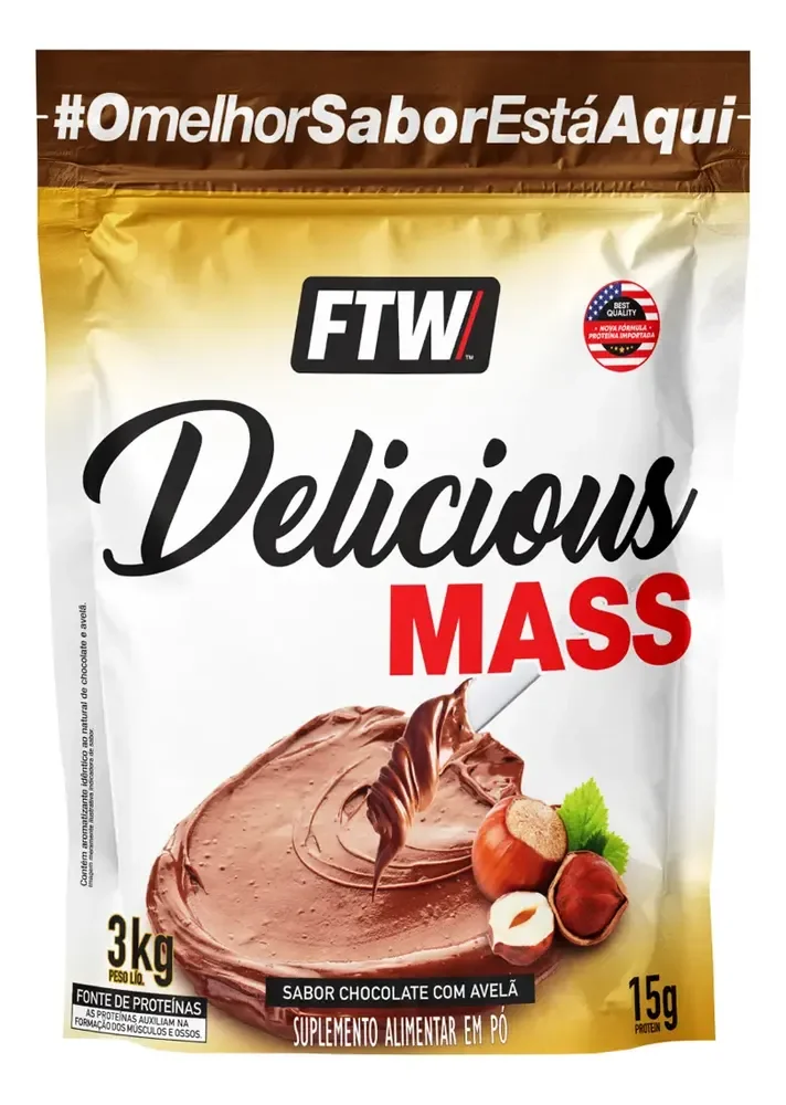 Delicious Mass Hipercalórico Refil 3kg Sabor Creme de Avelã - FTW