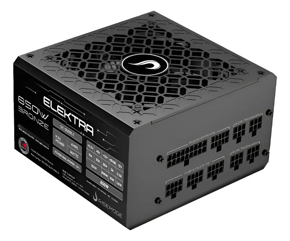 Fonte Gamer Rise Mode Elektra 650w Full Modular Selo Teclab Preto