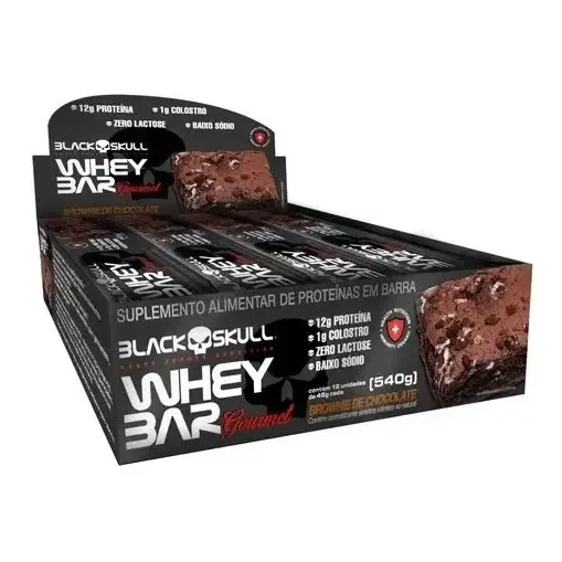Barra De Proteína Gourmet C/ Colostro Black Skull C/12 Unid Sabor Brownie De Chocolate