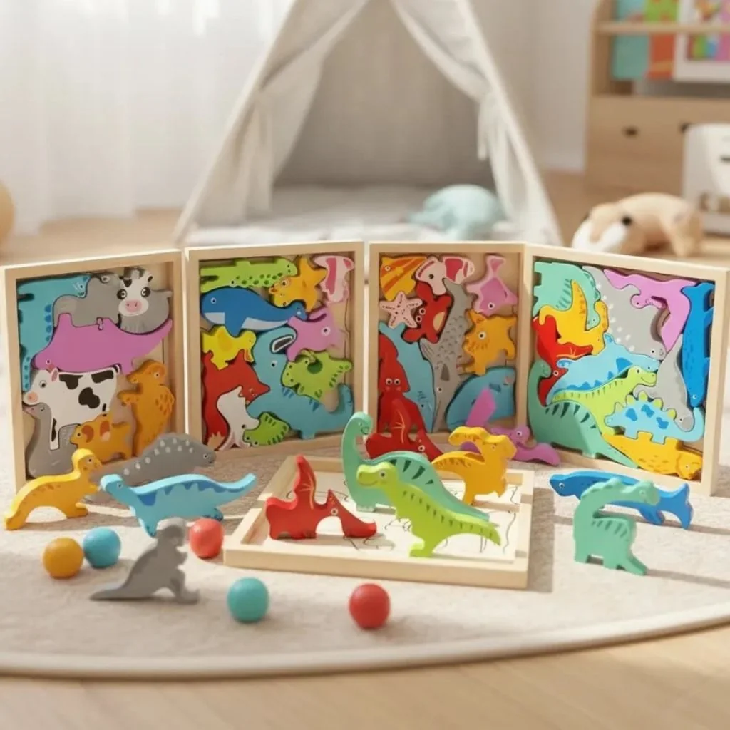 Quebra Cabeça Encaixe Divertido 3D Jogo da Velha MDF Educativo Brinquedo Bebê Pedagógico Sensorial