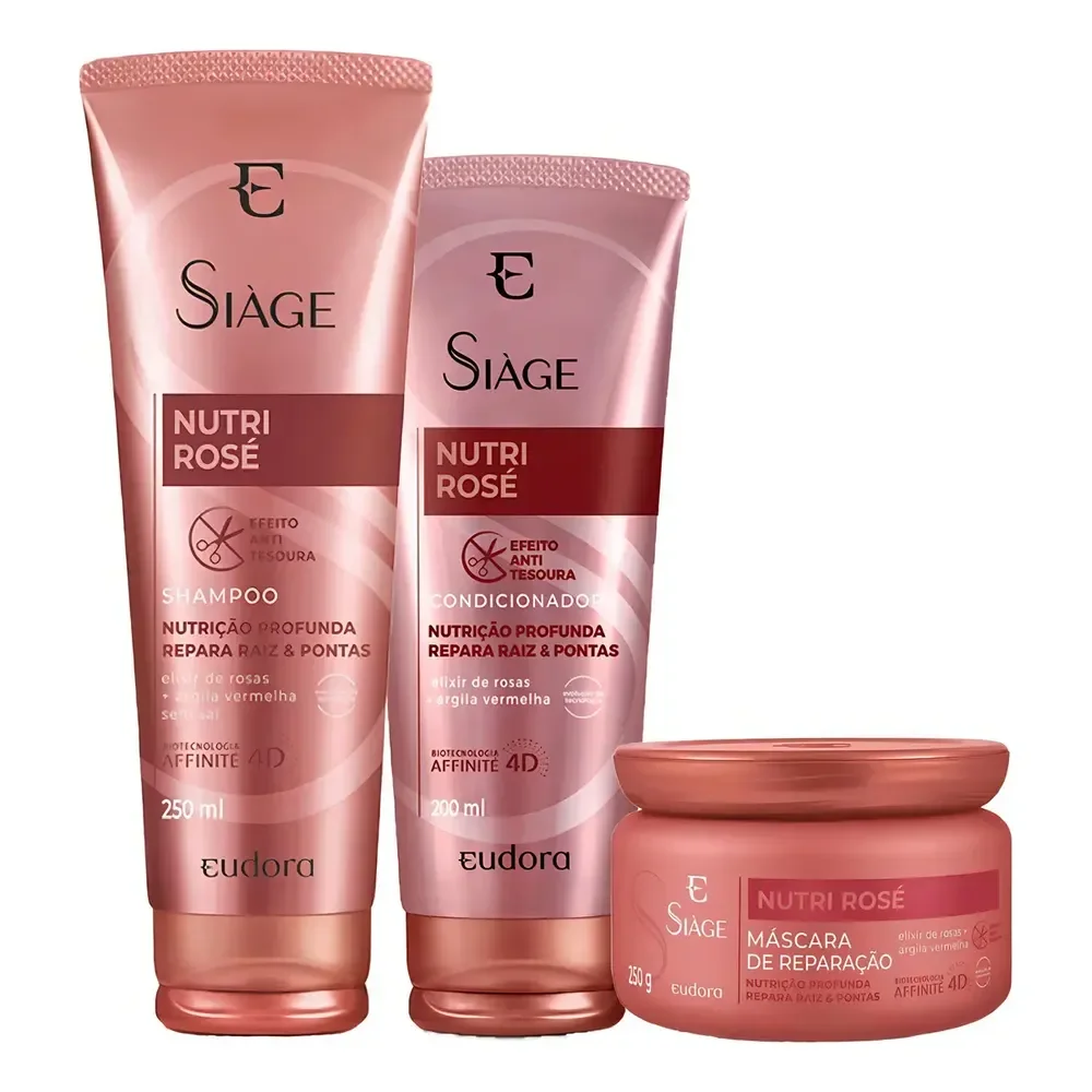 Kit Eudora Siàge Nutri Rose Shampoo Condicionador Máscara