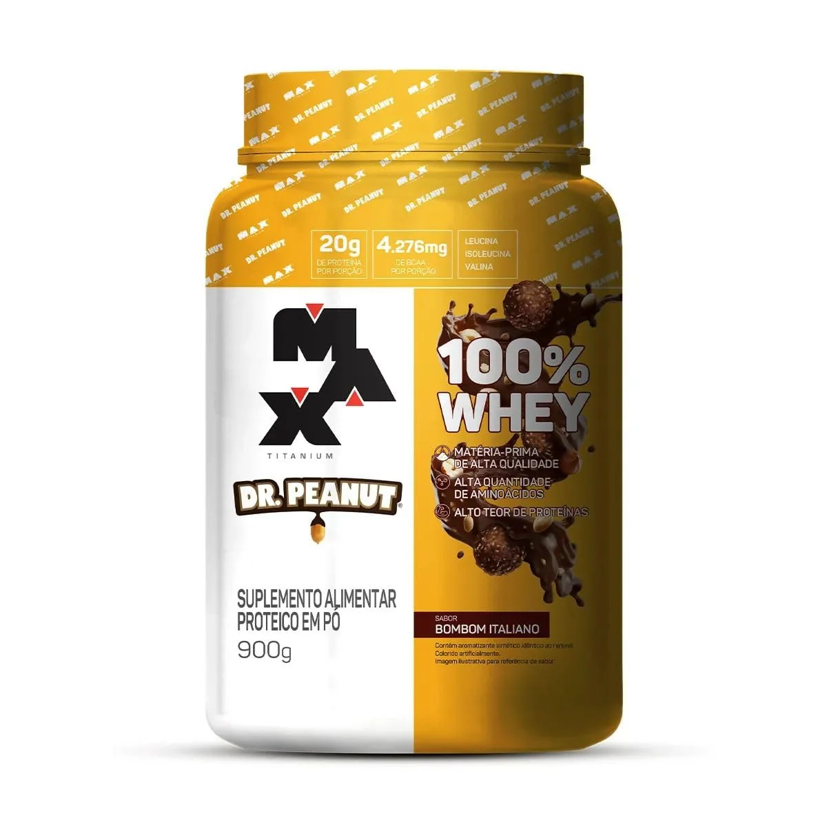 100% Whey Max Titanium x Dr. Peanut (900g), Sabor Bombom Italiano