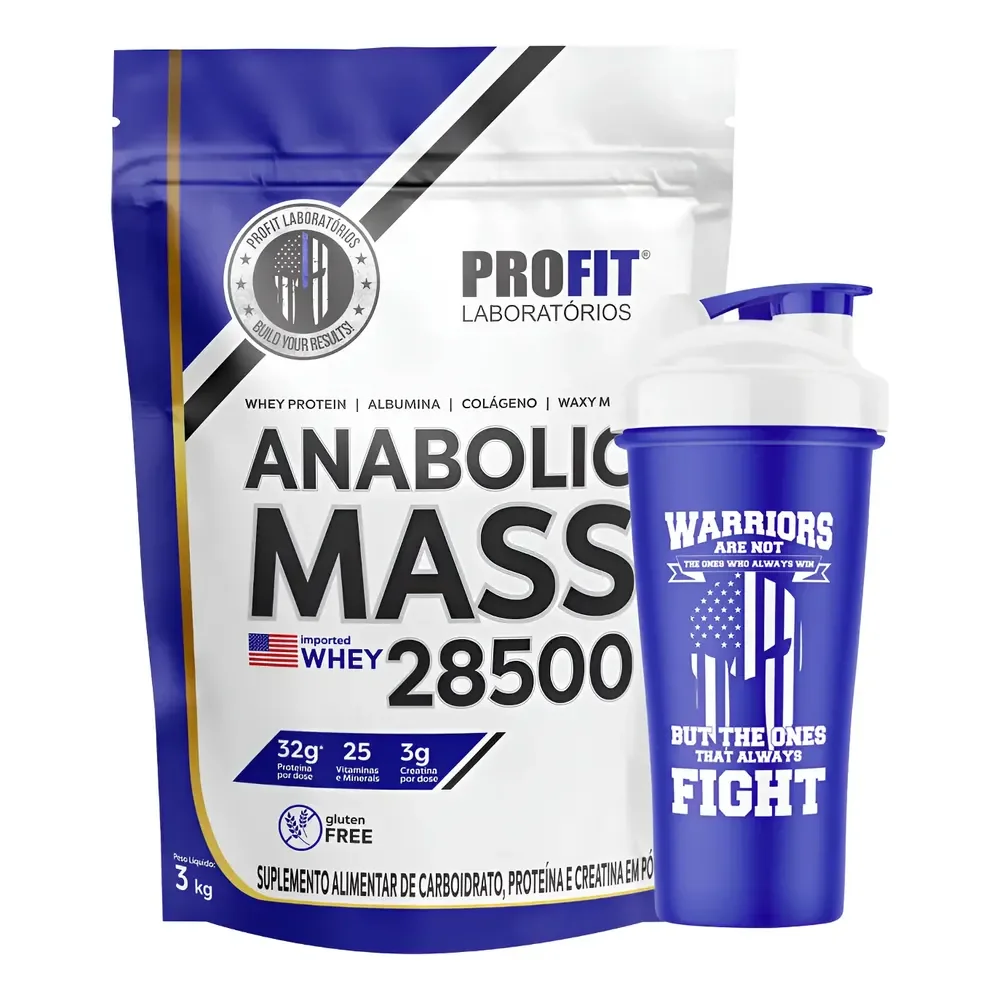 Kit Anabolic Mass Com 3g Creatina  + Coqueteleira Profit Chocolate 3kg | Coqueteleira 700ml