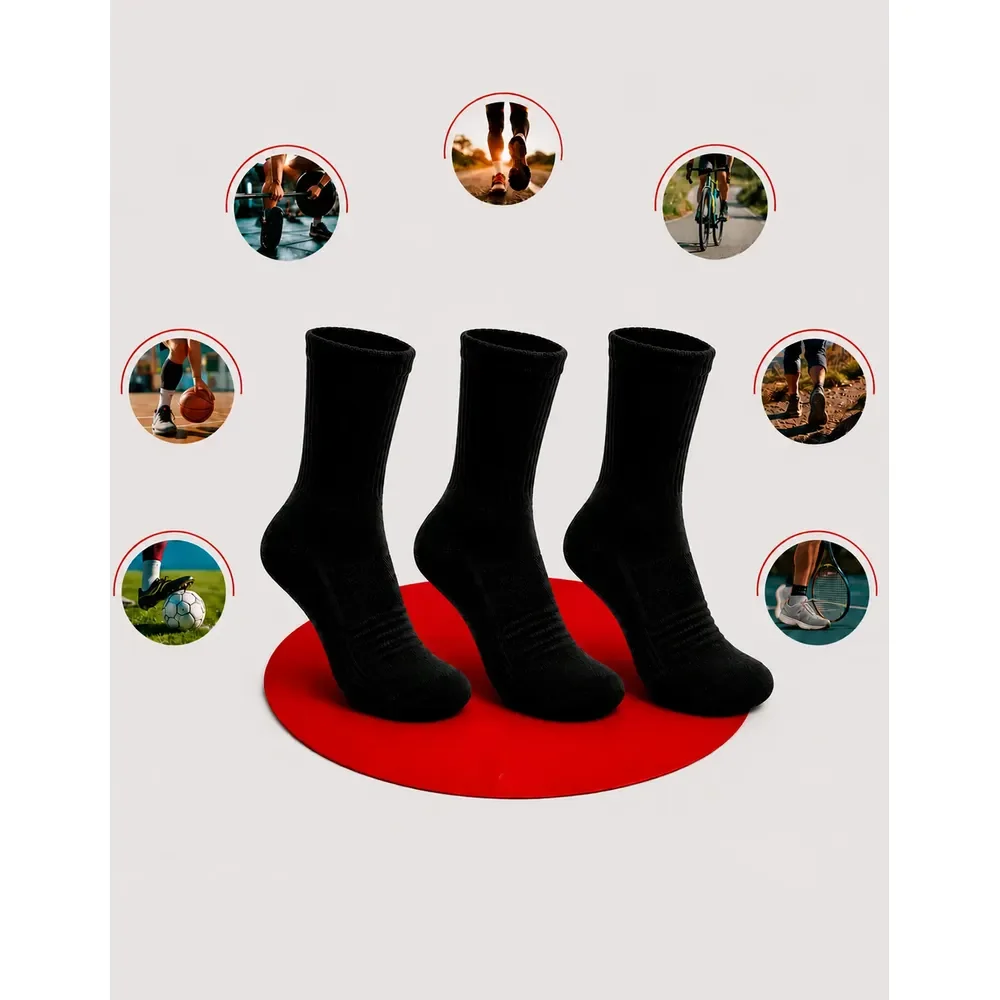 Kit 3 Pares Meias Poliamida Esportiva Conforto Corrida Preto 3 Pretas 34-43